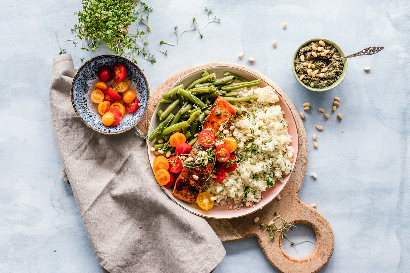 Fresh ingredients arranged for a cooking lesson